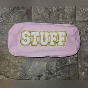 Stylish Pink Cosmetic Bag with 'STUFF' Design NWT